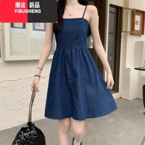 YIBUSHENG减龄气质设计感牛仔背带短裙女2024季新款薄款收腰显瘦连衣裙子