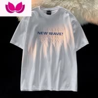 七斓白色短袖t恤男美式潮牌设计感立体字母夏季半袖日系宽松情侣体恤