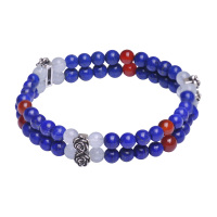 梦克拉Mkela 青金石925银双圈手链 激情 圆珠S925花型多圈手串红玛瑙白玛瑙 民族风 送朋友