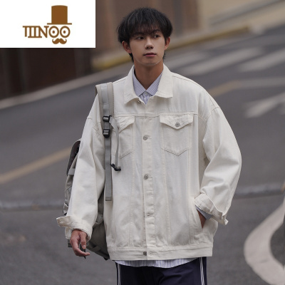 YANXU日系卡其色牛仔外套男款美式复古vintage工装夹克翻领棒球服