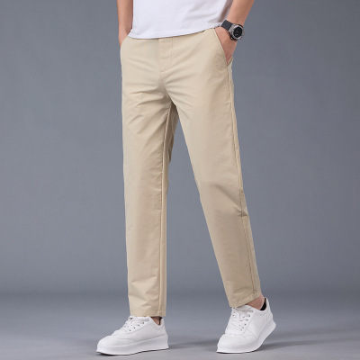 黑色纽扣腰头商务裤男 冰丝垂感直筒裤 春夏透气通勤休闲长裤男士