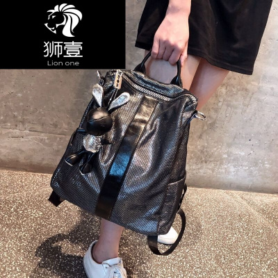 狮壹（Lionone）时尚双肩包女2019新款旅行包大容量手提两用背包潮流包包银色默认颜色