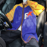 春秋新款多巴胺针织衫美式高街立领毛衣情侣中性毛衣开衫男装外套