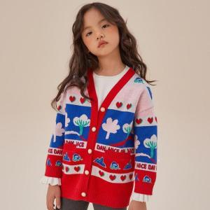 [1件5折价:110]moomoo童装女童毛织开衫春秋新款外套时尚撞色宽松落肩针织衫