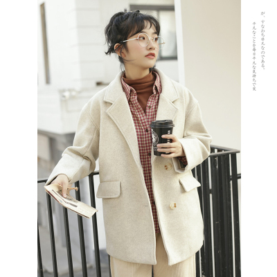 FISHBASKET赫本风西装毛呢外套女2020新款冬小清新黑色呢子大衣短款小个子毛呢外套