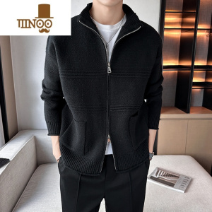 YANXU感口袋开衫设计简约立领毛衣男女潮流宽松外套韩版休闲针织衫