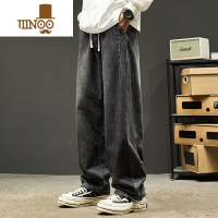 YANXU黑色直筒牛仔裤男款美式高街vibe风潮牌阔腿宽松休闲长裤秋季