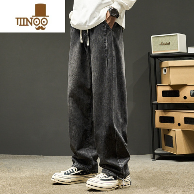 YANXU黑色直筒牛仔裤男款美式高街vibe风潮牌阔腿宽松休闲长裤秋季