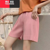 YIBUSHENG冰丝短裤女阔腿裤子直筒季薄款百褶运动裤宽松垂感休闲五分裤