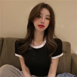 夏季短款韩国女装修身纯色短袖T恤女露脐上衣打底衫衣服