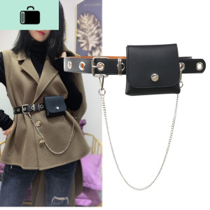 韩国蹦迪凹造型时髦链条带腰包镂空腰带男女通用INS风学生裤腰带NEW LAKE女士单肩包