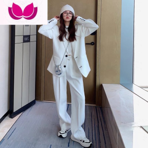 七斓2023年新款高级感白色廓形BF风宽松西装外套阔腿裤套装女