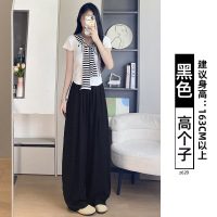 黑色亚麻阔腿裤女夏季新款宽松垂感山本裤小个子棉麻休闲裤子