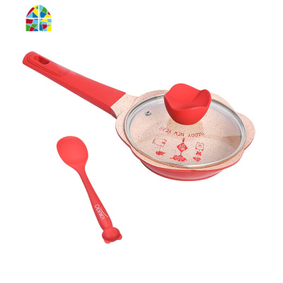 韩国宝宝锅婴儿辅食小奶锅带蒸屉迪迪尼卡儿童煎锅煮粥锅 FENGHOU 粉色花瓣奶锅+勺子+盖子+置换(赠油刷和洗锅绵)