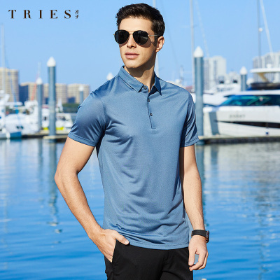 才子男装tries桑蚕丝polo衫短袖T恤男士夏季新款商务休闲修身纯色上衣