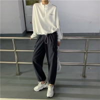 立领卫衣女秋装新款薄款外套宽松韩版抽绳半拉链短款上衣女潮