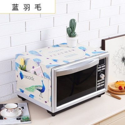 微波炉罩防尘罩防油防水盖布布艺家用烤箱防尘布冰箱防灰尘遮盖巾 蓝羽毛 洗衣机、冰箱通用盖巾(140*55cm)升级防水