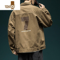 YANXU美式复古工装夹克男士宽松新款日系潮牌卡其色休闲牛仔外套