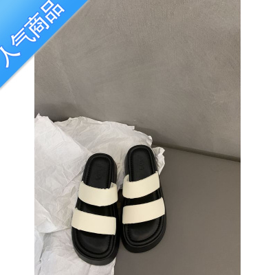 SUNTEK休闲厚底一字拖鞋女鞋子夏天外穿2023年新款夏季简约松糕凉拖凉鞋