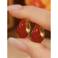 秋冬氛围感显白精致耳饰法式复古滴釉红色水滴耳扣女百搭重工耳环送女朋友老婆情人节七夕生日礼物