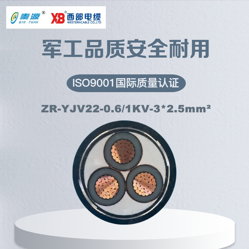 秦源牌 ZR-YJV22-0.6/1KV-3*2.5mm² 阻燃铜芯低压钢带铠装电力电缆 元/米 定制商品 联系客服