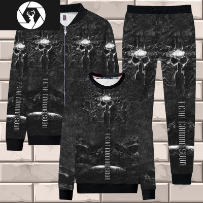 HongZun秋冬季个性社会休闲卫衣套装男装一套搭配帅气小伙霸气骷髅三件套其他套装