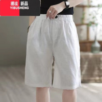 YIBUSHENG棉麻五分裤女季文艺松紧腰显瘦休闲裤宽松百搭直筒中裤亚麻短裤