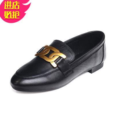 金三志2021新款春季软皮女鞋百搭皮单鞋乐福鞋英伦风平底一脚蹬小皮鞋休闲鞋