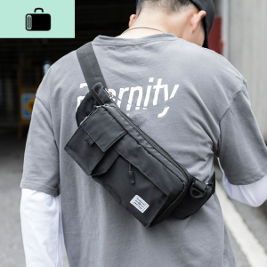 潮牌腰包机能大容量运动胸包男ins超火斜跨单肩包大学生百搭小包NEW LAKE 黑色男士单肩包 黑色