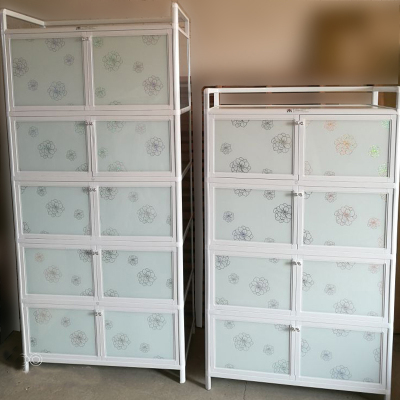 高层铝合金阳台储物柜闪电客简易碗柜厨房柜子多功能橱柜收纳柜餐边柜闪银花五层83*43*1706门以上