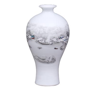 艺锦蓝国产景德镇陶瓷摆件雪景小花瓶家居简约现代客厅插花花瓶白色花瓶花器梅瓶