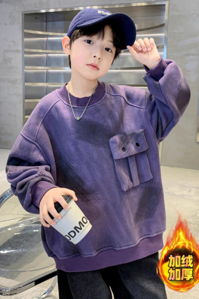男童加绒卫衣秋冬款新款男孩上衣一体绒打底衫儿童加厚衣服潮