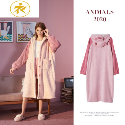 IdeaminiGukoo/睡衣女秋冬珊瑚绒十二生肖女睡衣睡裙睡袍女秋冬家居服女