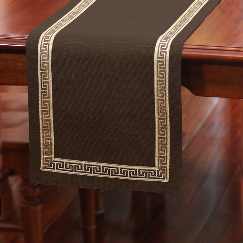 美帮汇美式桌旗新中式茶旗布禅意席茶几桌布现代简约北欧床旗餐桌茶桌布 深咖色 33*320CM(适合2.6米餐桌或茶桌)