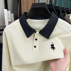 纯色刺绣翻领长袖polo衫男秋季新款商务休闲男士打底衫
