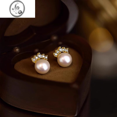 JiMi小皇冠珍珠耳钉女银银轻奢小众时尚耳环2023年新款潮养耳洞耳饰女