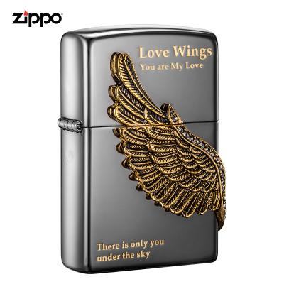 ZIPPO芝宝打火机原装ZIPPO之宝煤油打火机男友生日礼物爱情之翼ZBT-1-16a爱情之翼-新机无油