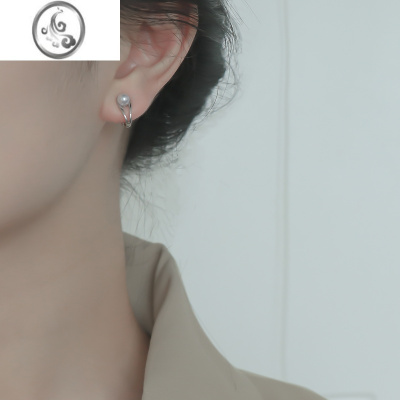 JiMi因缺斯汀无耳洞耳夹银色气质珍珠耳夹简约百搭日常通勤软垫耳夹