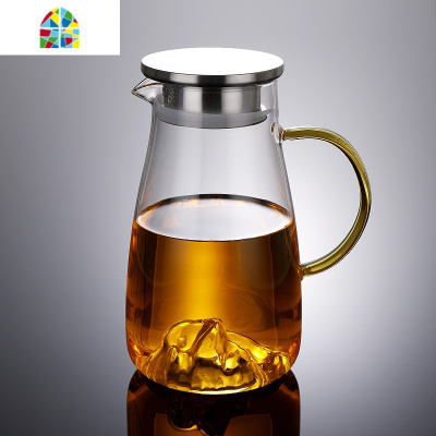 创意玻璃冷水壶套装加厚耐热防爆泡茶壶家用扎壶果汁壶凉水壶水杯 FENGHOU 高山壶[1600ML]+4杯+茶盘