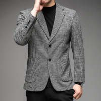 秋冬休闲青中年商务男装百搭休闲千鸟格简约时尚西服外套
