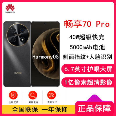 华为畅享70 Pro 曜金黑 256GB 1亿像素超清影像 全网4G 5000mAh大电池 6.7英寸护眼大屏 40W超极快充 鸿蒙智能 全网通4g手机老人机学生机