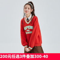 [2.5折价106元]唐狮春装新款女V领卫衣chic港风宽松韩版上衣设计感小众潮in