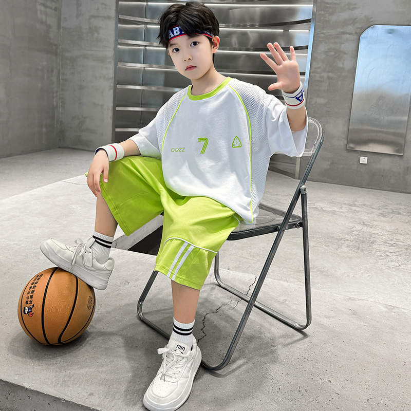儿童装男童夏季篮球服套装2025新款男孩薄款夏装大童酷帅运动夏款