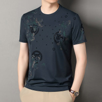 2025新款圆领短袖T恤中青年男士夏季印花烫钻休闲透气上衣