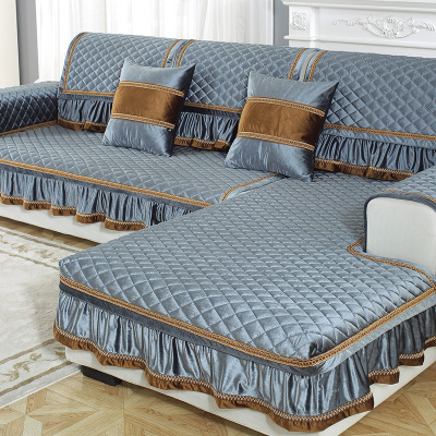 家柏饰(CORATED)沙发垫冬季毛绒防滑沙发套全包套罩简约现代坐垫子 锦素年华-灰色 80*100cm+花边