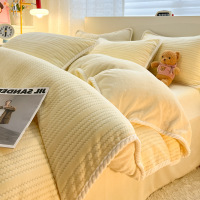 冬季加厚提花牛奶绒床上四件套加绒珊瑚绒被套床单学生宿舍三件套