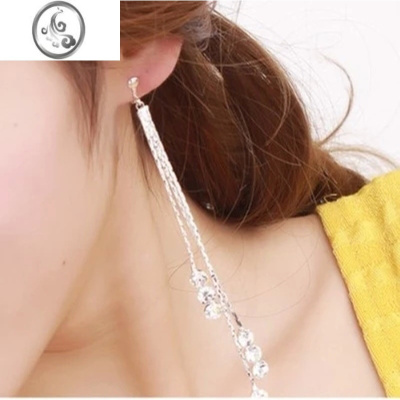 JiMi时尚钻长款流苏耳坠耳饰品无洞假耳环无耳洞耳夹女