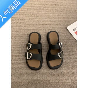 SUNTEK韩版简约凉拖一字拖鞋女鞋子外穿2023新款夏季厚底踩屎感小众凉鞋