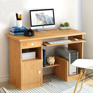 浅胡桃色120CM带柜斗台式家用电脑桌简约现代书桌笔记本电脑桌简易办公桌
