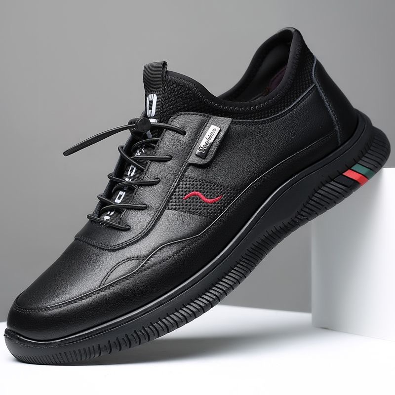 男士休闲皮鞋2026春季新款英伦百搭鞋子男潮黑色真皮男鞋